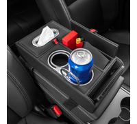 Tidevib Car Armrest Storage Box with for Dual Cup Holders, for Soft PU Leather Heightening Pad with Tissue Compartment, Easy Install Console Organizer SUV Sedan, Beige
