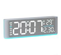 Tidevib Digital Wall Clock Wood Texture Dual Alarm Light(Gray) | LED screen shows time date w or temp, blue green ambient light, USB charging port, wall or desk mount