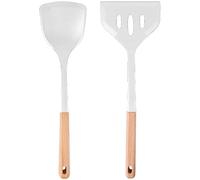 Tidevib Ergonomic Silicone Spatula and Colander Set with Wooden Handle, Heat-Resistant Kitchen Utensils for Cooking and Baking, Simple to Clean and Store
