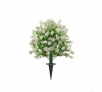 Tidevib Fake Plant with Ground Spike for Lawn - Artificial Topiary Ball Box Tree - All Weather UV Protected Faux Flowers - Vibrant Pink White Mix for Porch Pathway - 60x40cm Garden Ornament(white)