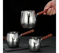 Tidevib for Stainless Steel Turkish Coffee Pot with Wooden Handle Melted Chocolate, Sauces & Milk Frothing, Drip- Spout, 300ML/420ML/600ML