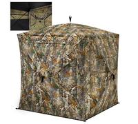 TIDEWE See Through Blind 270°with Silent Magnetic Door & Sliding Windows, 2-3 Person Pop Up Ground Blind with Carrying Bag, 300D Portable Resilient Tent(Camouflage)