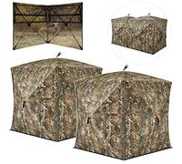 TIDEWE Hunting Blind, Double Ground Blinds 270° See Through for 3-in-1 Use, 4-6 Person Pop Up 300D Portable Hunting Tent Includes Carrying Bags for Deer & Turkey Hunting (Camouflage)