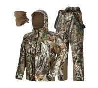 TIDEWE Hunting Clothes for Men with Face Mask, Silent Waterproof Hunting Jacket and Adjustable Bibs, Safety Strap Compatible, Next Camo G2, M
