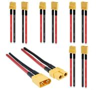 Tidgel 10Pcs 12AWG Silicone Wire For XT60 Extension,RC For LIPO Battery Connector Adapter,High Temperature Power Cable,Nylon Housing For XT60 Male Female Pair(5cm)