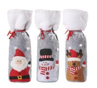Tidgel 3Pcs Christmas Wine Bottle Covers Plush Drawstring Bags Santa Snowman Festive Table Decor for Holiday Party Gifts