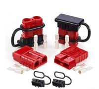 Tidgel 4-Pack 50A Connector For 6-12 AWG Wire, Silver Plated Copper Terminals With Black Dust Cap, 600V Flush Mount (Red)