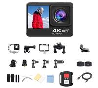 Tidgel 4K Action Camera with Dual Screen, Image Stabilization & Wide Angle Lens, WiFi Sports Cam for Cycling and Outdoor Adventures, Black