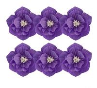 Tidgel 6pcs 3D Crepe Paper Flowers 20cm Handcrafted Artificial Decor, for Wedding Party Home Wall Room Birthday Baby Shower Event(Deep purple)