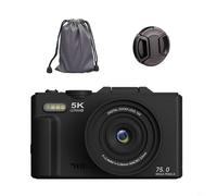 Tidgel Digital Camera 5K Resolution 75MP, 5K Resolution,Digital Camera,High Definition,Flip Screen,Selfie-capable,WiFi Transfer For Travel And Real Time Streaming(Black)