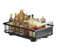 Tidgel Foldable Pull Out Kitchen Under Sink Storage Basket, Iron Sliding Drawer Organizer Shelf for Cabinet Utensils and Snacks, Black(Black - Small)