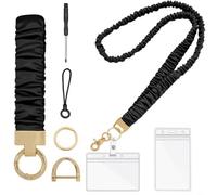 Tidgel Lanyard Strap Keychain,With Thickened Simulation Wire And Zinc Alloy, 90Cm Circumference, Black/Starlight/Leopard Print Keychain Lanyard(black+PVC card)