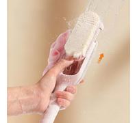 Tidgel Long Handled Bath Brush with Soft Bristles for Effortless Back Scrubbing, 3-in-1 Shower Body Cleaner for Tool with Replaceable Head and Hook for Daily Hygiene Care White(Pink)