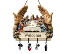 Tidgel Rustic Jesus Disciples Key Holder with 4 Hooks, Acrylic Wall Decor Featuring The Last Supper Mural for Entryway Hallway Office Organization