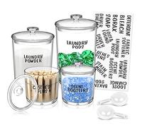 TIDIdea 4 Pack Laundry Room Organization Jars - Laundry Storage Containers with Labels & Scoops Hold Pods, Powder, Scent Booster, Beads, Soap, Detergent - Great Laundry Organizer - Clear Acrylic