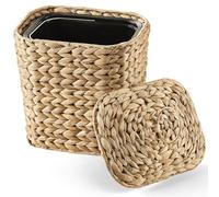 Tidita 1.3 Gallons Wicker Woven Waste Basket with Lid - Oval Water Hyacinth Trash Can with Handles - Seagrass Garbage Can for Bedroom, Bathroom, Kitchen, Office - Handwoven Slim Bin for Under Sink