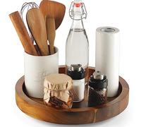 TIDITA 10" Acacia Lazy Susan Organizer for Cabinet - Wood Lazy Susans Turntable for Countertop - Wooden Kitchen Turntable Storage Food Bin Container for Table; Spices, Fridge, Pantry (10 Inch Acacia)