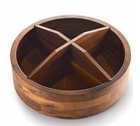 TIDITA 12" Acacia Lazy Susan Organizer with 4 Dividers - Wooden Lazy Susan Turntable for Table, Countertop - Kitchen Storage Food Bin Container for Spices, Cabinet, Fridge, Pantry (Acacia Wood)