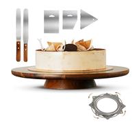 TIDITA 13" Acacia Cake Stand Rotating with 2 Icing Spatulas, 3 Smoothers