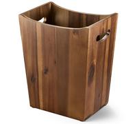 Tidita 2 Gallon Rectangular Wastebasket with Built-in Handles, Walnut Color | Acacia Wood, Rectangular Shape, Integrated Handles, Garbage Bin for Spa, Bathroom, Kitchen Counter, Living Room, Walnut Color
