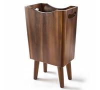 Tidita 2 Gallons Wooden Trash Can 4 Legs - Acacia Wooden Bin, Wood Bathroom Accessories - Small Wastebasket - Waste Basket for Bedroom, Office Garbage Can - Bathroom Trash Can, Handles (Walnut Color)