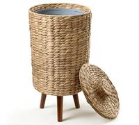 Tidita 3-Gallon Wicker Trash Can with Lid, Wooden Legs, Removable Liner