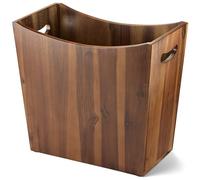 Tidita 3 Gallons Rectangular Wastebaskets - Acacia Wood Waste Basket with Handles - Small Trash Can for Bathroom - Brown Garbage Bin for Spa Bathroom Decorative, Kitchen Counter, Living Room (Walnut)