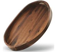 TIDITA Acacia Oval Wooden Serving Tray with Handless - 16.5" x 13" Ottoman Table Oval Wooden Tray - Round Serving Tray - Ottoman Tray for Living Room, Coffee Table Decor, Serving Platter, Walnut color
