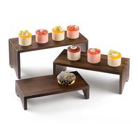 Tidita Acacia Wooden 3 Tier Cupcake Stand - Risers for Display for Food Buffet Risers and Stands - Food Stands for Display Party - Acacia Wooden Cupcake Stand - Set of 3 Size (Walnut Color)