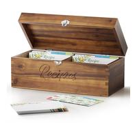 TIDITA Acacia Wooden Recipe Box with 100 Index Cards 4x6, 8 Dividers - Large Recipe Box Cards and Dividers - Receipts Organizer with Paper Slot, 2-in-1 Housewarming Gift, Fits 700 Cards (Walnut color)