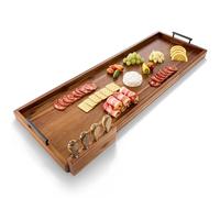 Tidita Large Charcuterie Tray with Handles, Extra Long Wooden Serving Cheese Boards - Serving Platter for Meat, Party Appetizers, Outdoor & Fruits Display (Acacia, 36 Inch)