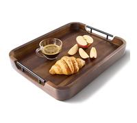 TIDITA Ottoman Tray for Living Room - 17"x13" Rectangle Serving Tray with Handles - Acacia Wooden Tray for Coffee Table, Living Room, Breakfast in Bed - Decorative Trays for Ottoman (Walnut Color)