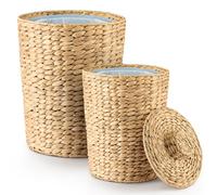 Tidita Set of 2 Wicker Trash Can with Lid - Water Hyacinth Wicker Waste Basket for Bathroom - Bathroom Garbage Can with a Lid - 2 Gallon & 4 Gallon Decorative Rattan Trash Can with Removable Liner