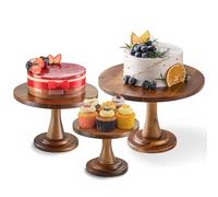TIDITA Set of 3 Acacia Wood Cake Stand Set - Wooden Rustic Farmhouse Cupcake Stand - Wedding and Birthday Decorating Cake Pedestal Stand - Dessert Display Serving Use at Parties, Restaurants, Birthday
