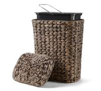 Tidita Wicker Waste Basket - Wicker Trash Can with Lid - Water Hyacinth Bathroom Garbage Can with a Lid - Bathroom Trash Can Boho Style - Removable Liner, Iron Frame (Black, 4 Gallons)