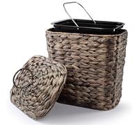 Tidita Wicker Waste Basket - Wicker Trash Can with Lid - Water Hyacinth Bathroom Garbage Can with a Lid - Bathroom Trash Can Boho Style - Removable Liner, Iron Frame (Black, 2 Gallons)