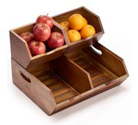 TIDITA Wood Potato and Onion Storage Bin, Set of 3, Stackable, Walnut Color