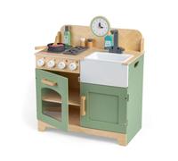 Tidlo Olive Grove Kitchen | Wooden Play Kitchens | Kids' Oven, Hob & Sink | Sage green wood play kitchen set with oven, hobs, cupboard & sink, includes play food & accessories, toddler pretend play toy