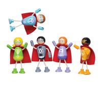 Tidlo Wooden Superhero Figures - 5 Mini Figures with Flexible Arms & Legs
