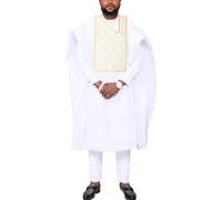 TIDOIRSA Dashiki for Men, Boubou Caftan Embroidery African Mens Clothing Dashiki Shirts and Pants Outfits 3 Pieces Set, White, XX-Large
