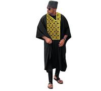 TIDOIRSA Dashiki for Men, Boubou Caftan Embroidery African Mens Clothing Dashiki Shirts and Pants Outfits 3 Pieces Set, Black, XXL