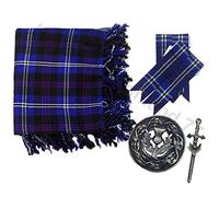 Tidoneam Kilt Fly Plaid 48" X 48" Scottish Highland Fly plaid Brooch & Pin Antique/Kilt Flashes Set (Heritage of Scotland)