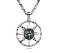 TIDOO Compass Chain Pendants Cool Stainless Steel Silver Necklace Jewelry for Men/Women