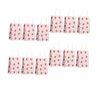 TIDTALEO 12Pcs Kraft Paper Bags with Handles Small Strawberry Design Party Candy Wrapping Bags for Presents and Favors Stable Practical Tote for Weddings Birthdays and Festivals