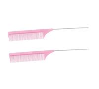 TIDTALEO 2 Pcs Carbon Fiber Hair Combs Set with Stainless Steel Rat Tail, Pink Picking and Teasing Comb for Salon and Home Haircutting Styling