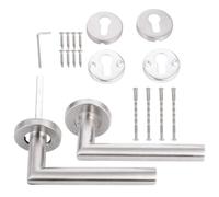 TIDTALEO 2 Pcs Modern Round Stainless Steel Lever Door Handle Set in Silver, Not Corroded with No Pre-drilled Hole Required, Suitable for Home Decor and Fire Door Split Lock Installation