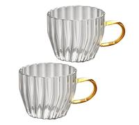 TIDTALEO 2 Pcs Small Glass Kung Fu Tea Cups with Handle Heat Resistant Handheld Drinking Cups for Traditional Tea Enjoyment and Daily Use