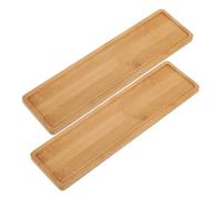 TIDTALEO 2Pcs Bamboo Plant Saucer Trays Rectangular Drain Trays for Indoor Planters, Reusable Bamboo Plant Pot Holders Suitable for Window Sill and Desktop Gardening