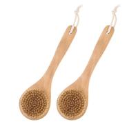 TIDTALEO 2pcs Bamboo Short Handle Bath Brushes with Natural Pig Hair Bristles for Body Exfoliating and Massage, Dual Function Dry and Wet Use Body Cleaning Scrubber for Shower and Spa