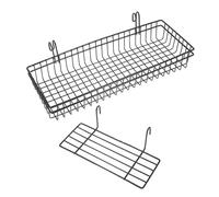 TIDTALEO 2pcs Black Iron Wire Wall Hanging Basket Grid Panel with Hooks Multifunctional Storage Rack for Bathroom and Office Organiser Versatile Wire Wall Shelf